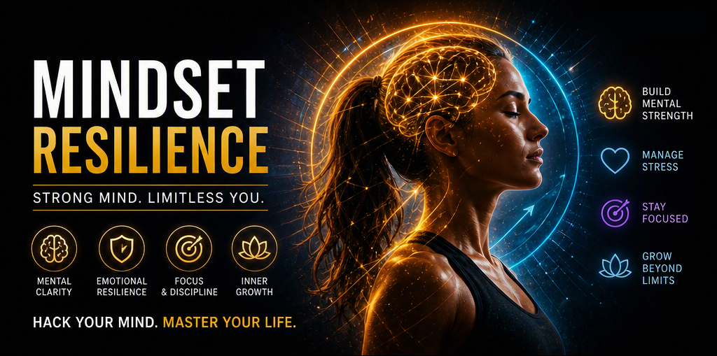 Mindset artwork — a woman in profile with a glowing circuit-mind halo.